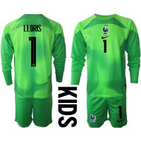 Frankrike Hugo Lloris #1 Keeper Bortedraktsett Barn VM 2022 Langermet (+ Korte bukser)